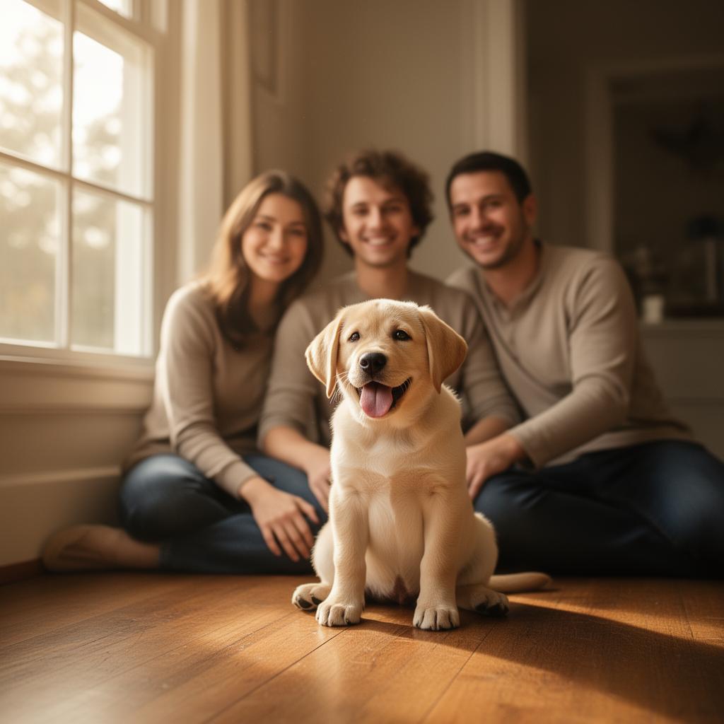 Familie mit neuem Welpen